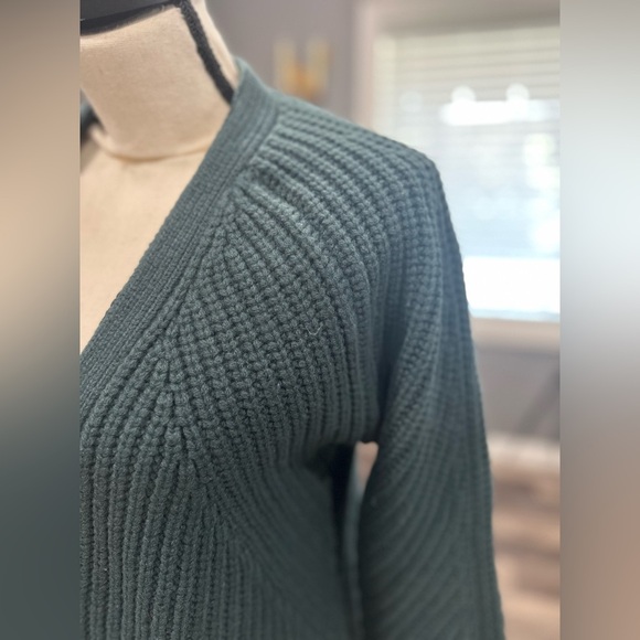 Madewell Merino Wool Zip Cardigan Sweater Ribbed V Neck Green Small Knit Chunky - Picture 2 of 7